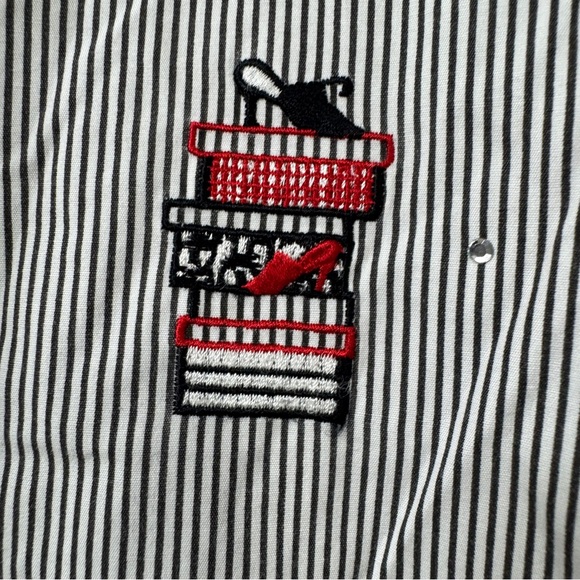 Allison Daley Women's Embroidered Black & White Striped Button-Up Shirt - Picture 3 of 10